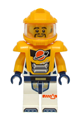 Male astronaut in a white spacesuit with bright light orange arms, sporting a matching helmet and armor - cty1745