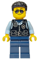 Police - City Officer Male, Black Safety Vest with Silver Star Badge Logo, Dark Blue Legs, Black Hair, Sunglasses - cty1751