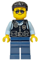 Male city police officer with black safety vest featuring silver star badge logo, dark blue legs, black hair, and sunglasses - cty1751
