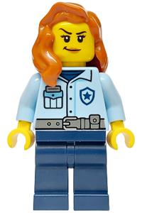 Police - City Officer Female, Bright Light Blue Shirt, Dark Blue Legs, Dark Orange Hair over Shoulder cty1752