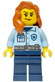 Female City Police Officer with bright light blue shirt, dark blue legs, and dark orange hair over shoulder - cty1752