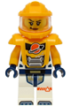 Female astronaut in a white spacesuit with bright light orange arms, helmet, and armor with ingot - cty1754