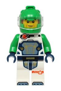 Astronaut Minifigure - Male astronaut in a white spacesuit with bright green arms, wearing a bright green helmet with a trans-clear visor - cty1763