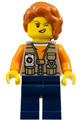 Female jungle photographer in a dark tan vest over an orange shirt with dark blue legs and dark orange hair - cty1766