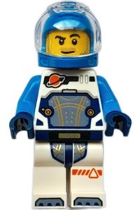 Male Astronaut Minifigure - Male astronaut in a white spacesuit with dark azure helmet, arms, and a trans-clear visor, also sporting stubble - cty1775