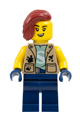 Female city jungle explorer with dark tan vest, dark blue legs, and dark red hair - cty1777