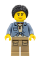 Female city jungle explorer wearing a sand blue knotted shirt over a tan t-shirt, with dark tan legs and black hair - cty1779