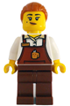 Female barista with reddish brown apron featuring cup and name tag, reddish brown legs, and dark orange hair - cty1785