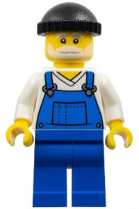 Fisherman Minifigure - Fisherman with a black knit cap wearing blue overalls - cty1799