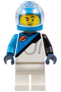 Male Space Explorer Minifigure - Male space explorer in a dark azure and white spacesuit with a helmet, trans-clear visor, and stubble - cty1827
