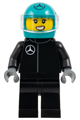 Female Formula 1 driver for Mercedes in black racing suit, dark turquoise helmet with trans-clear visor - cty1831