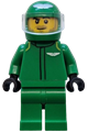 Male Aston Martin Formula 1 driver wearing a green racing suit and helmet with a trans-clear visor and stubble - cty1837