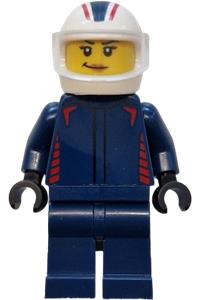 Formula 1 Driver Red Bull - Female Red Bull Formula 1 driver in a dark blue racing suit, white helmet, and trans-clear visor - cty1838