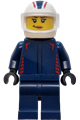 Female Red Bull Formula 1 driver in a dark blue racing suit, white helmet, and trans-clear visor - cty1838