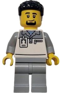 Formula 1 Transport Truck Driver - Male Formula 1 transport truck driver in a light bluish gray and white polo shirt, light bluish gray legs, black hair, and a goatee - cty1839