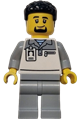 Male Formula 1 transport truck driver in a light bluish gray and white polo shirt, light bluish gray legs, black hair, and a goatee - cty1839