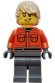 Male Formula 1 race crew member with a reddish-orange racing suit, dark bluish-gray legs, tan tousled hair, and a scuff mark - cty1840