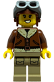 Female soapbox pilot in a reddish brown aviator jacket, dark tan legs with pockets, aviator cap, and dark bluish gray goggles - cty1844
