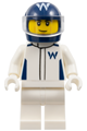 Male Formula 1 driver for Williams in a white racing suit, dark blue helmet, and a trans-clear visor - cty1847