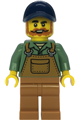 Male farmer with medium nougat overalls over sand green shirt, medium nougat legs, dark blue cap, and a beard - cty1851