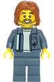 Male scrapyard worker with sand blue mechanic uniform over white shirt, sand blue legs, and dark orange mid-length tousled hair with stubble - cty1858