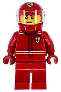 Ferrari Formula 1 Driver Minifigure - Male Ferrari Formula 1 driver in a red racing suit and helmet with a trans-clear visor - cty1863