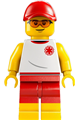 Male beach lifeguard wearing a white shirt with EMT Star of Life, red shorts, and cap - cty1874