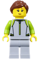 Female surfer with light bluish gray and lime wetsuit, light bluish gray legs, and reddish brown hair with ponytail - cty1875
