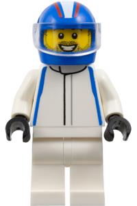 VCARB Formula 1 Driver Minifigure - Male Formula 1 driver with a VCARB logo, wearing a white racing suit, blue helmet, and trans-clear visor, with stubble - cty1881