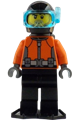 Male helmsman with dark tan stubble wearing a reddish orange wetsuit, black legs, helmet, air tanks, flippers, and a trans-light blue visor - cty1885