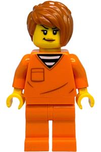 City Jail Prisoner Female - Female city jail prisoner with dark orange short tousled hair wearing an orange prison jumpsuit - cty1888