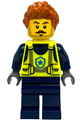 Male city police officer with dark orange spiked hair, wearing a neon yellow safety vest and dark blue legs - cty1889