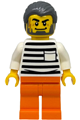 Male city jail police prisoner with dark bluish gray hair, wearing a white shirt with pocket and black stripes, and orange legs - cty1890