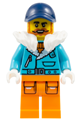Male Arctic Explorer Captain with dark orange beard, wearing a medium azure jacket with white fur collar and a dark blue cap - cty1895