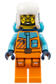 Male Arctic Explorer with black beard and glasses, wearing an orange and medium azure jacket, dark blue ushanka hat, and carrying a backpack - cty1898