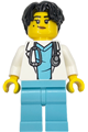Female doctor with black hair wearing a white lab coat with stethoscope and medium azure scrubs - cty1917