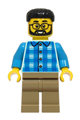 Dad with black hair wearing a blue and dark azure plaid shirt and dark tan legs - cty1925