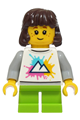 Girl child with dark brown hair wearing a white shirt with a mountains logo and lime short legs - cty1927