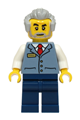 Station Master with light bluish gray hair, wearing a sand blue vest over a white shirt and dark blue legs - cty1928