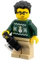Man wearing a dark green holiday sweater with tan legs and black hair - cty1931