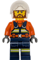 Male Coast Guard City Helicopter Pilot wearing a reddish orange jacket with dark blue safety vest, dark blue legs with pockets and reflective stripes, and a white flight helmet - cty1960