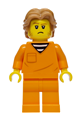 Male city jail prisoner with medium nougat wavy hair and sideburns, wearing orange glasses and an orange prison jumpsuit - cty1970