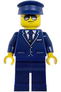 Passenger Plane Pilot Minifigure - Male passenger plane pilot wearing a dark blue suit with tie and matching hat - cty1977