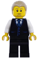 Male air traffic controller with dark tan combed hair, wearing a black vest with blue striped tie and black legs - cty1982