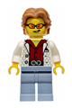 Male city bandit crook with medium nougat wavy hair, sideburns, wearing a white vest and orange glasses - cty1986