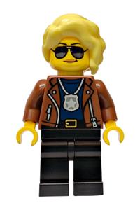 City Detective Female Minifigure - Female city detective with bright light yellow hair wearing a reddish brown jacket and black legs - cty1988