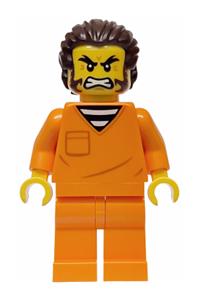 Male City Jail Prisoner Minifigure - Male city jail prisoner with dark brown hair and sideburns wearing an orange prison jumpsuit - cty1991
