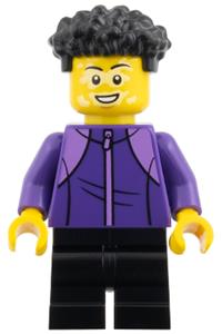 Child Boy Minifigure - Boy child with coiled hair wearing a dark purple tracksuit and black medium legs - cty2005