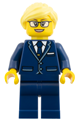 Female passenger plane pilot with a dark blue suit and tie and a bright light yellow ponytail - cty2008
