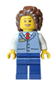 Female streetcar driver with sand blue vest over white shirt, dark blue legs and dark brown hair - cty2011